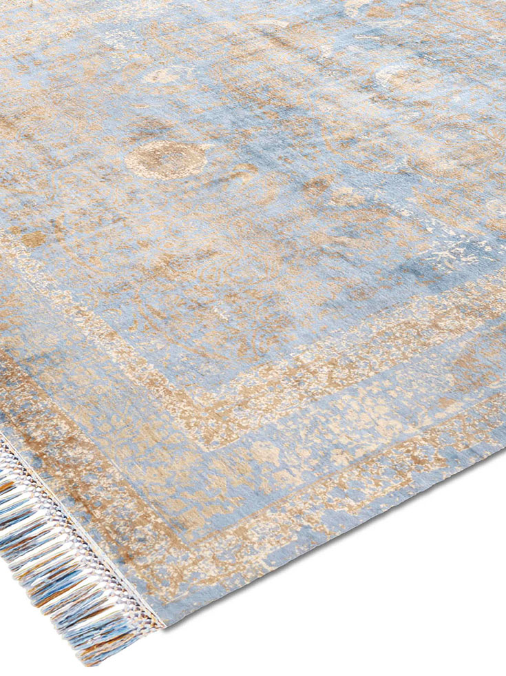 Gold / Blue Hand Woven Rug