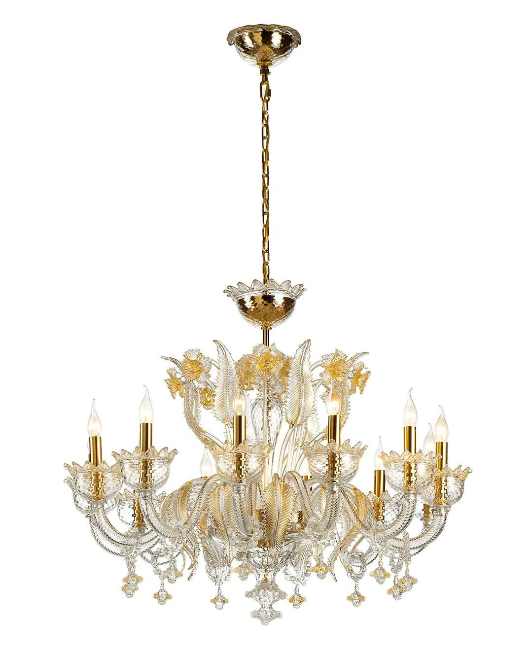 Murano Glass Transparent & Gold Chandelier