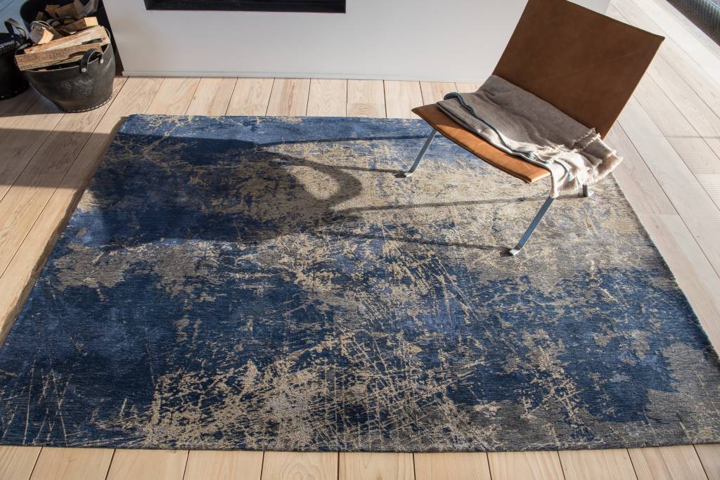 Cotton Abstract Belgian Blue Rug ☞ Size: 5' 7" x 8' (170 x 240 cm)