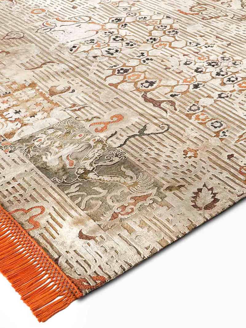 Dragon Orange / Beige Exquisite Handmade Rug