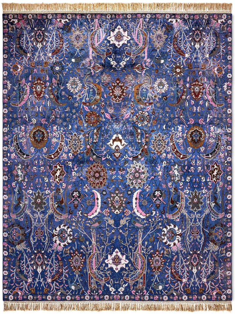 Kerman Blue Hand-Woven Rug ☞ Size: 183 x 274 cm
