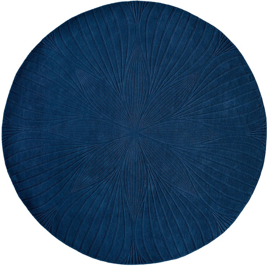 Blue Wool Embossed Circle Rug