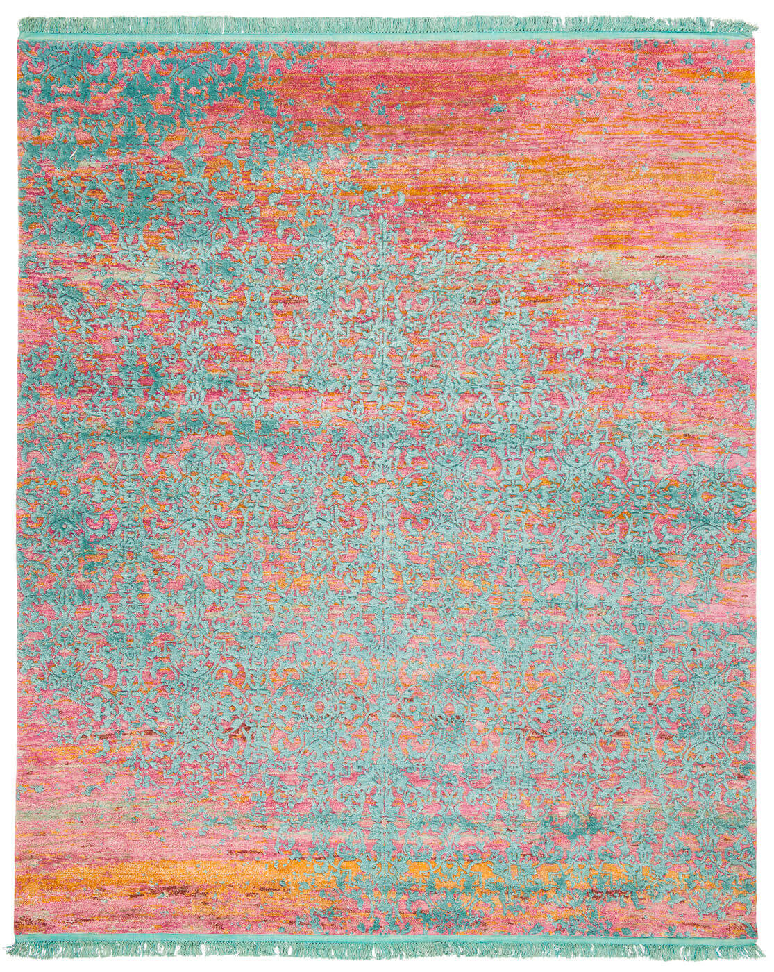 Deluxe Hand-knotted Pink & Aqua Rug