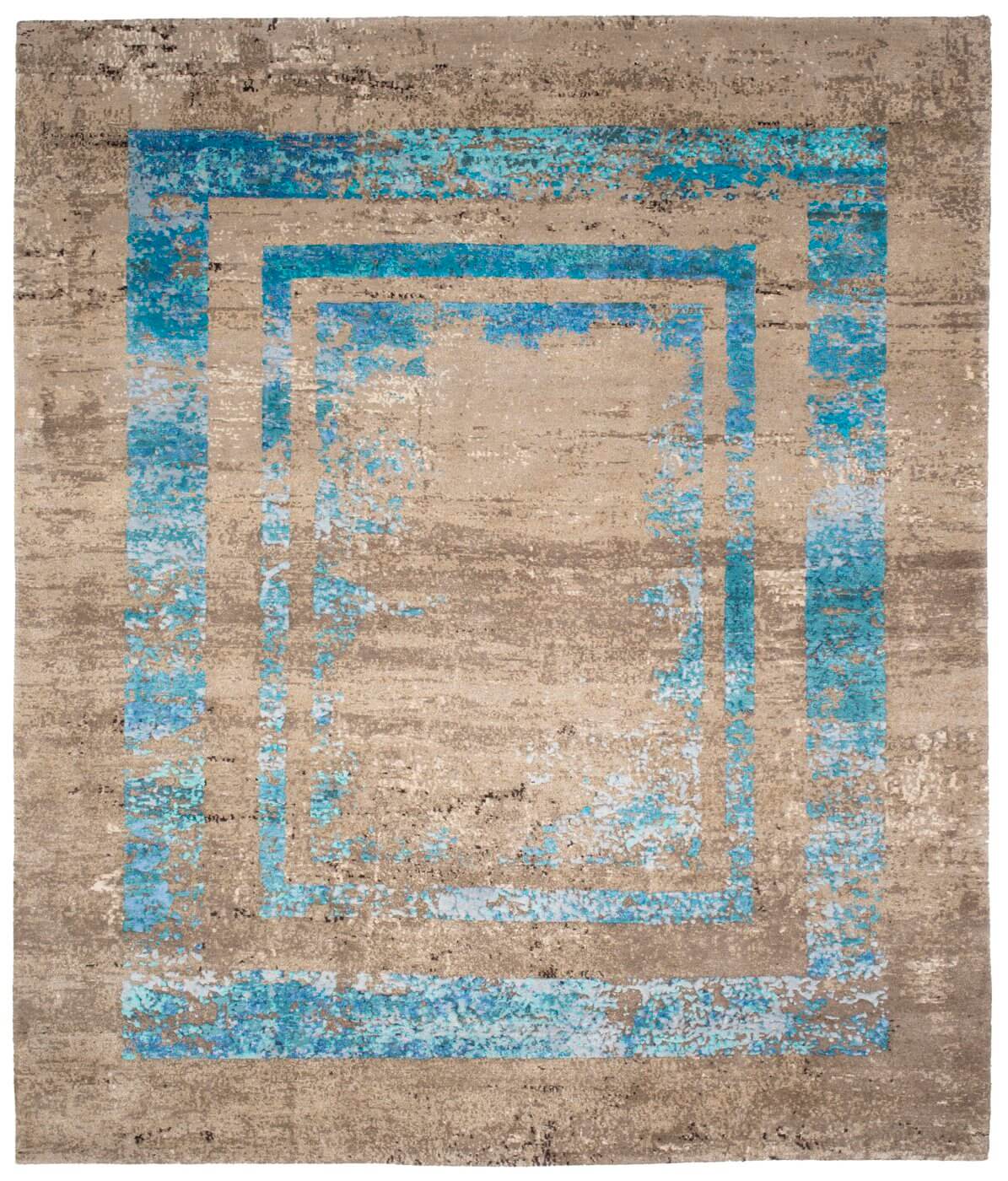 Hand-Knotted Artwork Wool & Silk Blue Rug