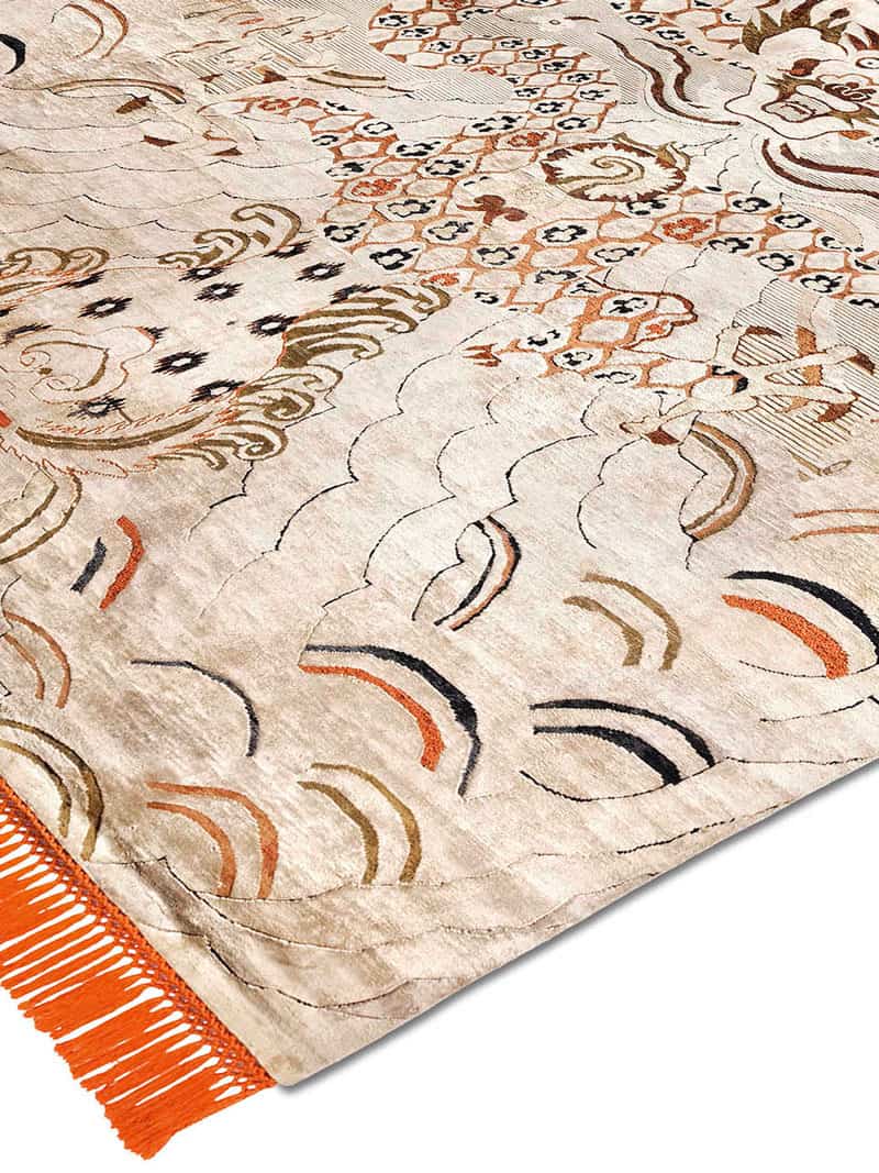 Dragon Orange / Cream Exquisite Handmade Rug