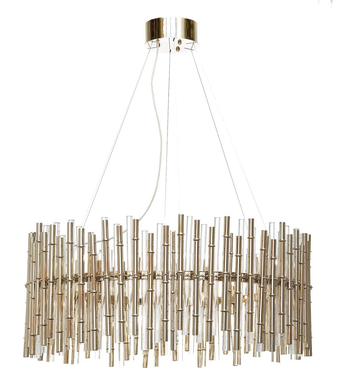 Bamboo Glass and Gold Chandelier