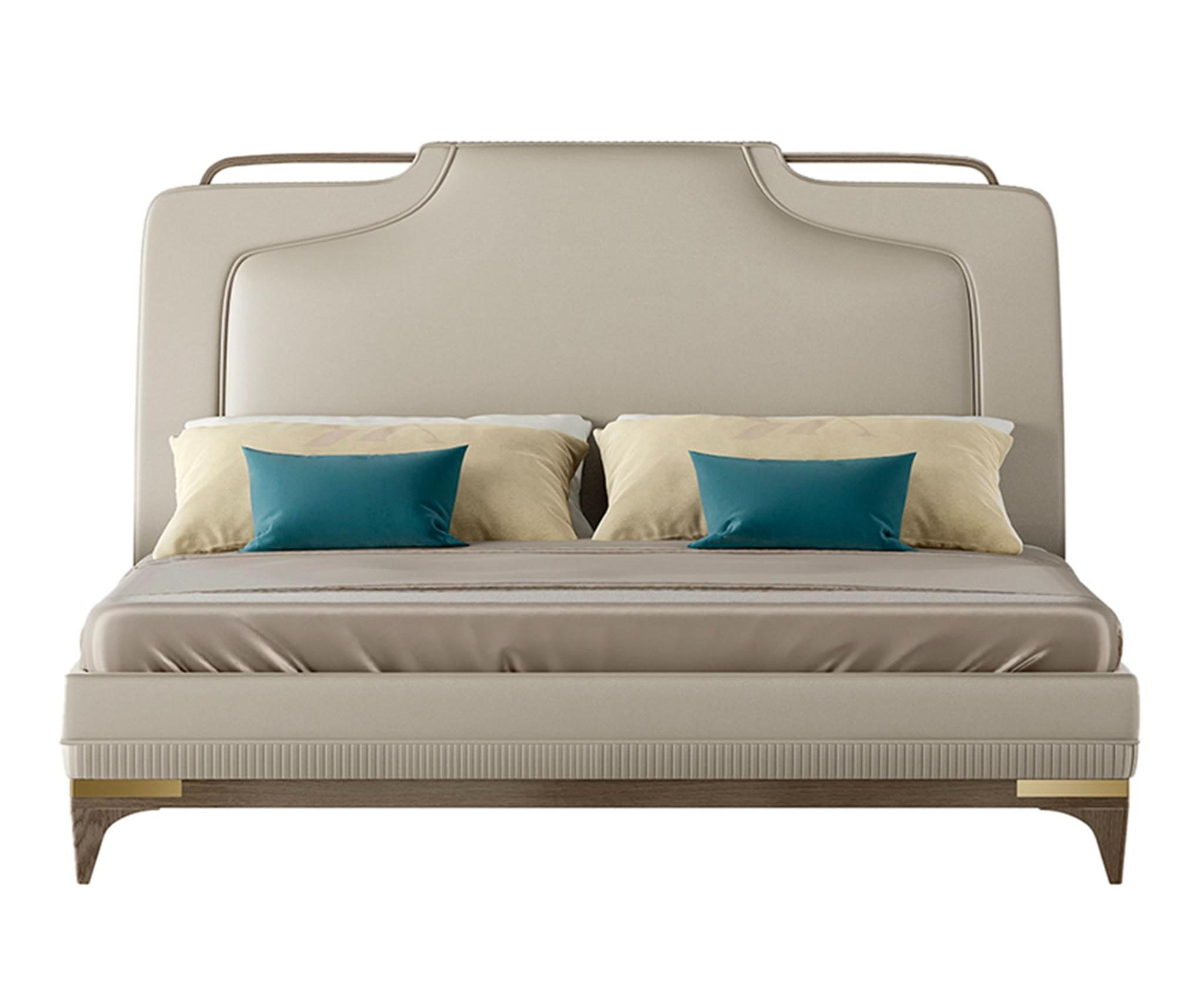 Beige Leather Bed ☞ Size: 180 x 200 cm