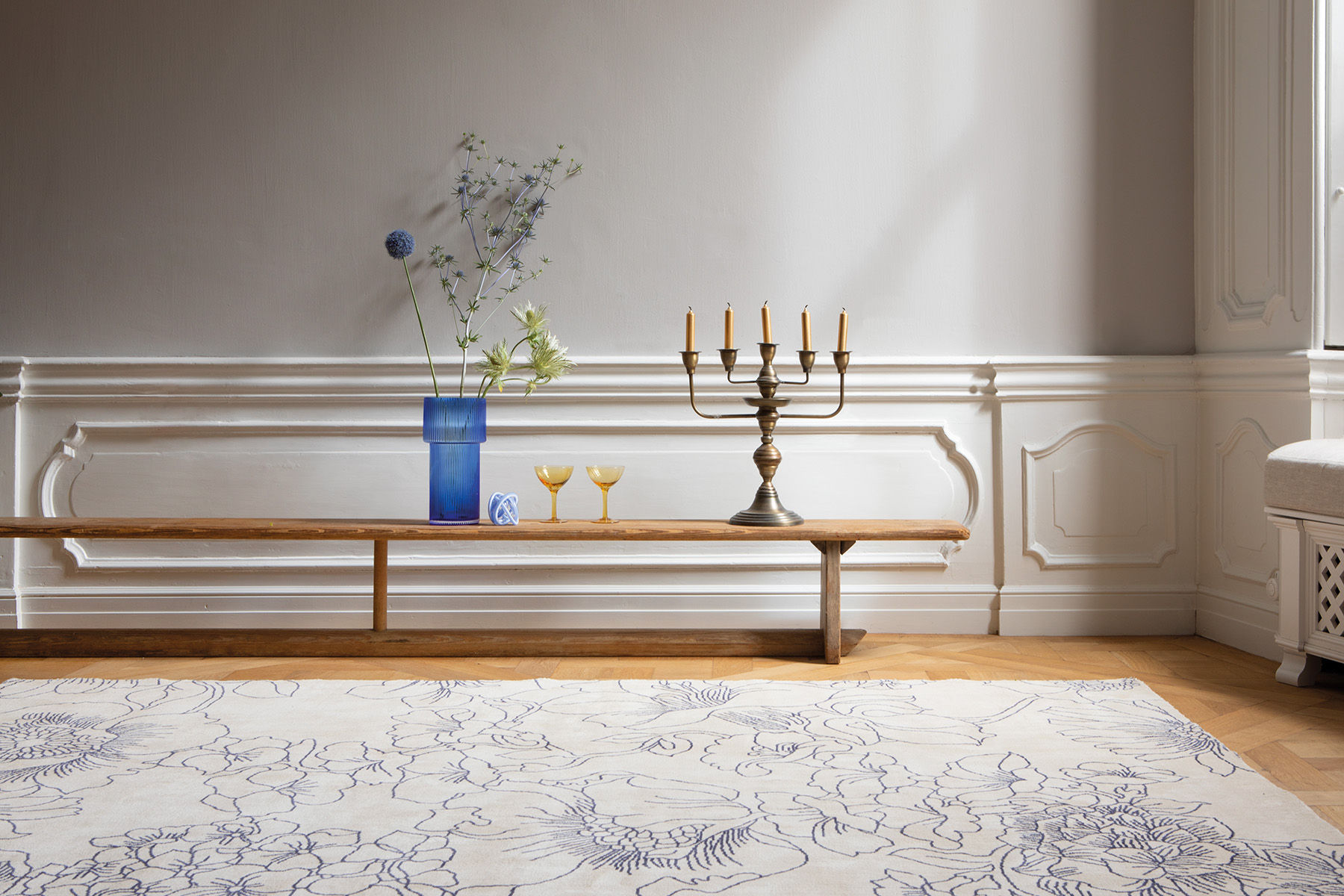 Linear Floral Blue Designer Rug ☞ Size: 8' 2" x 11' 6" (250 x 350 cm)