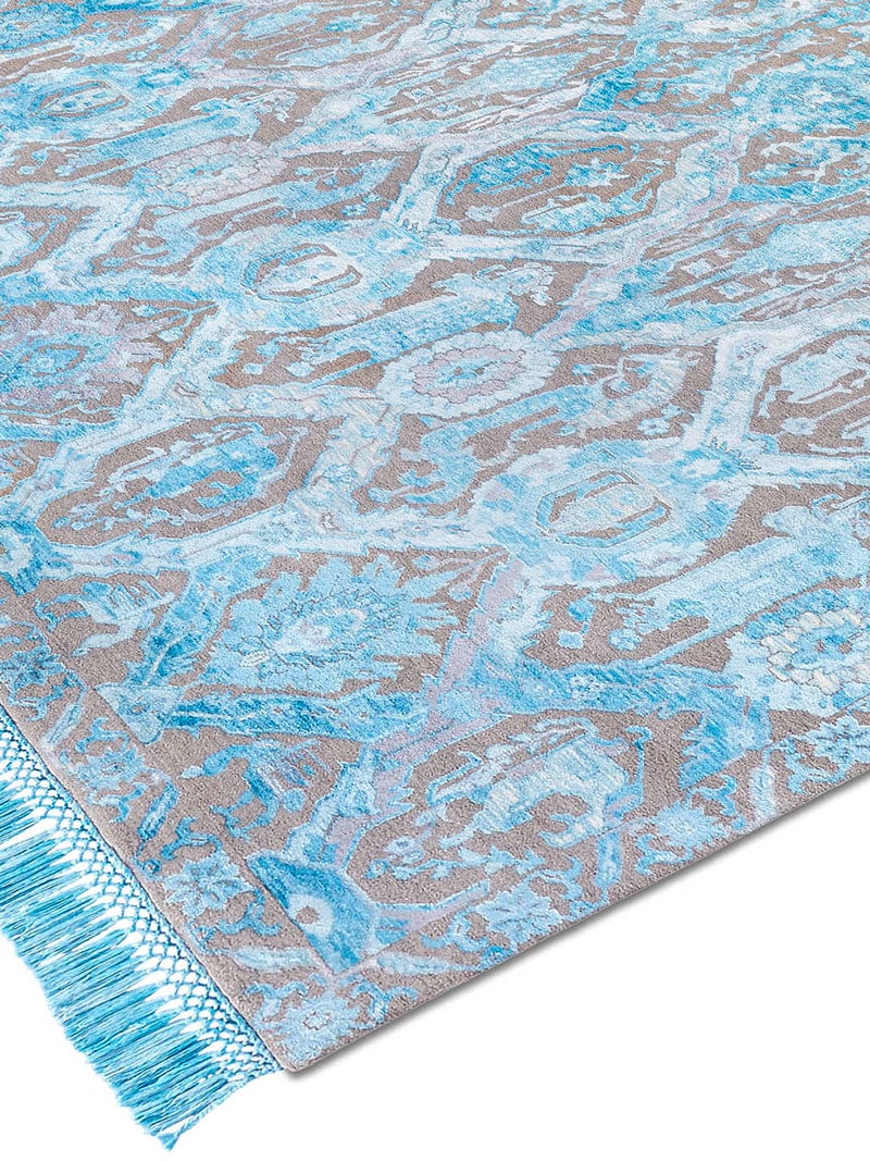 KavaBagh Blue Hand-Woven Rug ☞ Size: 365 x 457 cm