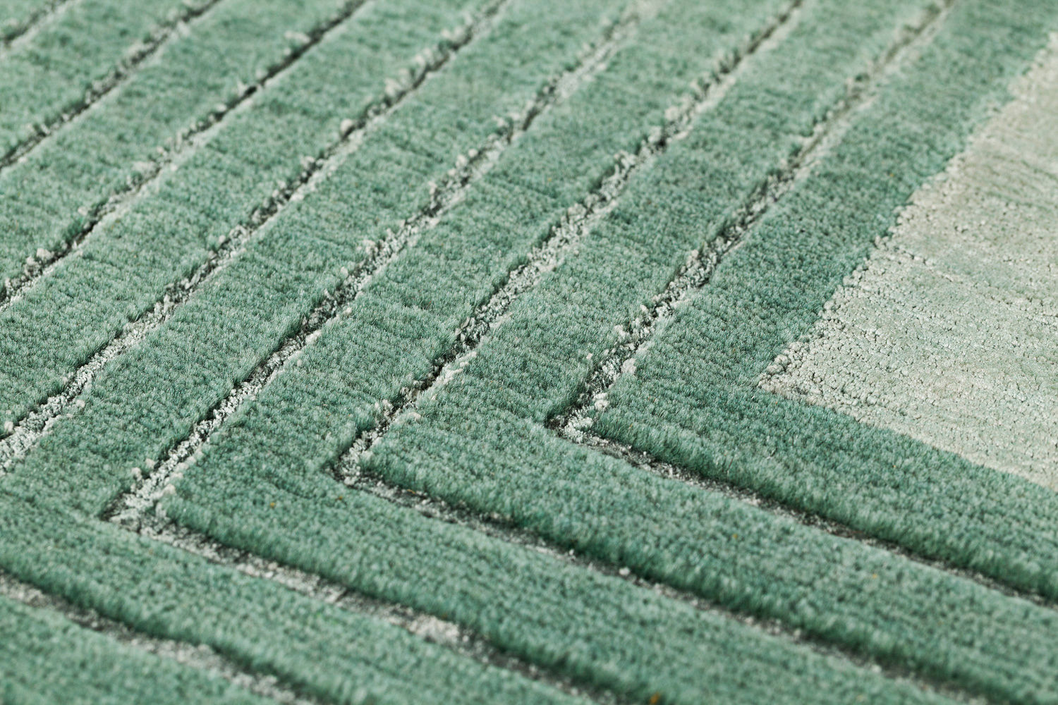 Hand-Knotted Green Border Wool / Viscose Rug