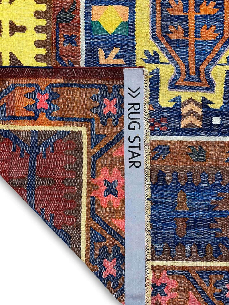 Flatweave Blue / Red Hand-Woven Rug