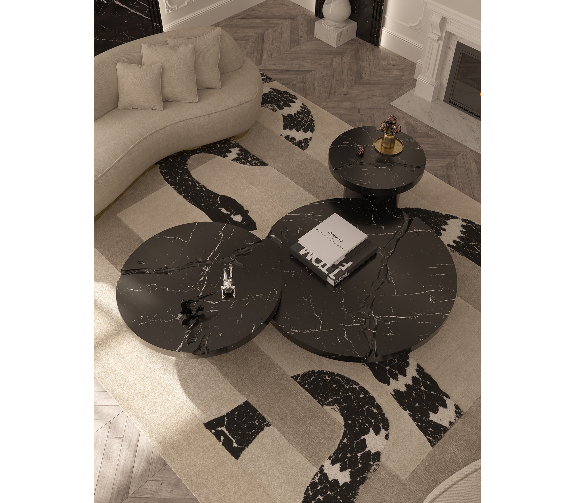 Dominion Nero Marquina 3-Piece Center Table Set