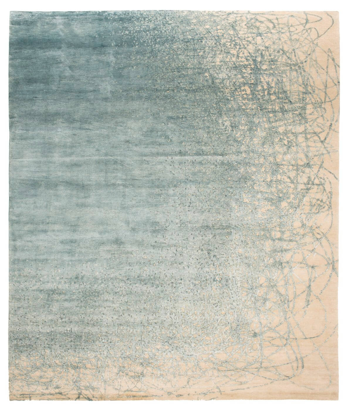 Hand-knotted Art White Blue Rug