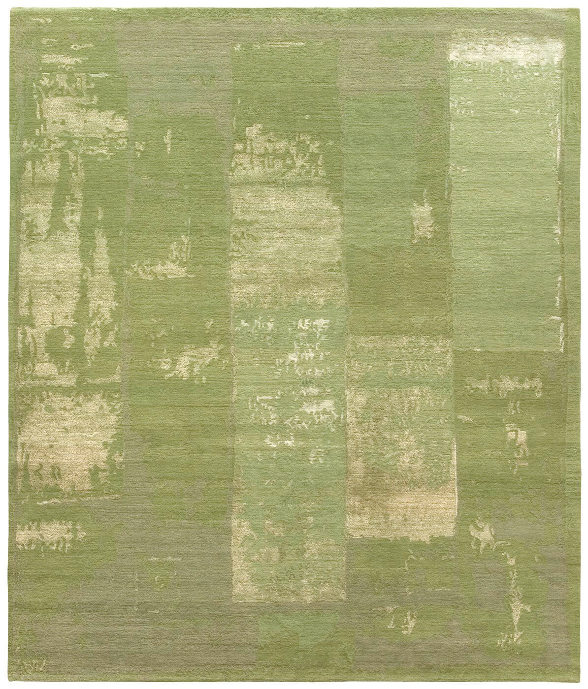 Hand-Knotted Wool & Silk Green Rug