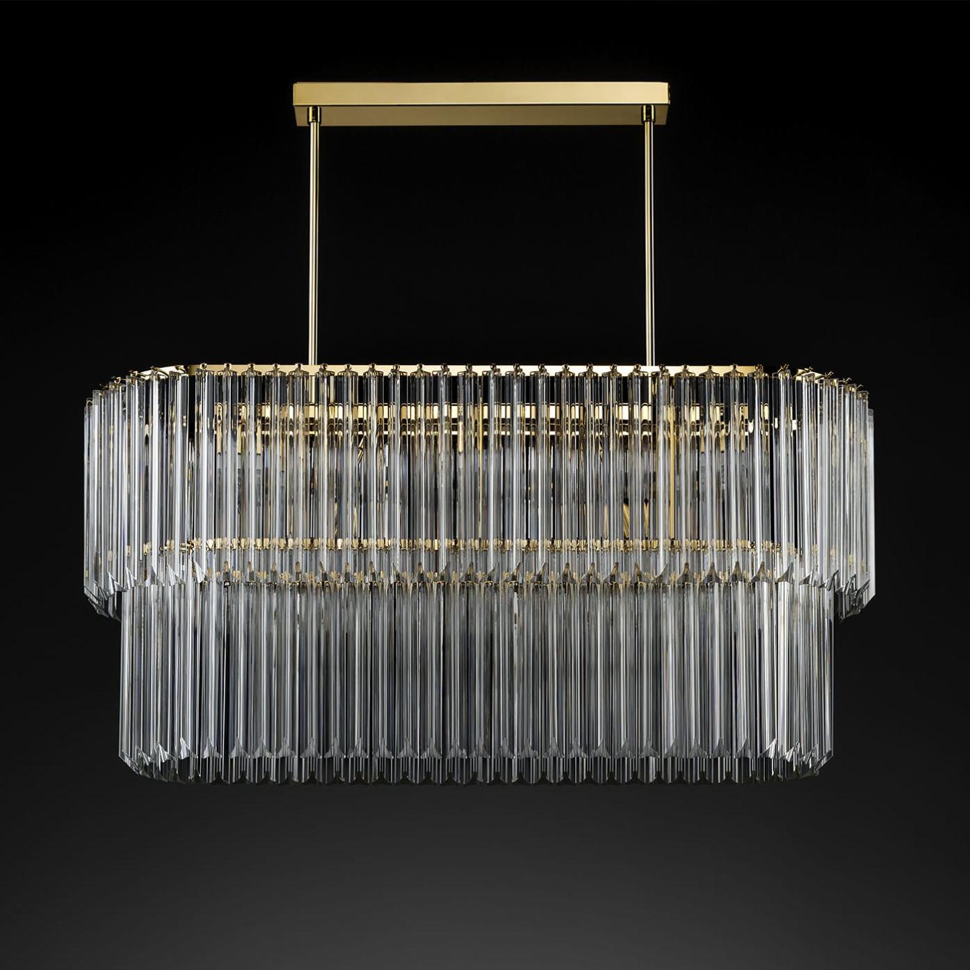 Oval Antique Gold Chandelier with Clear Triedro Glass