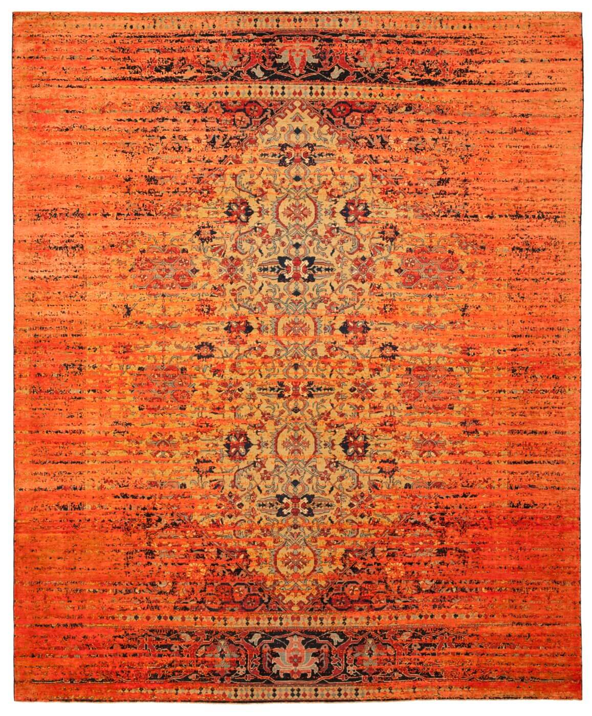 Orange Hand Knotted Wool & Silk Rug | Size: 6' 7