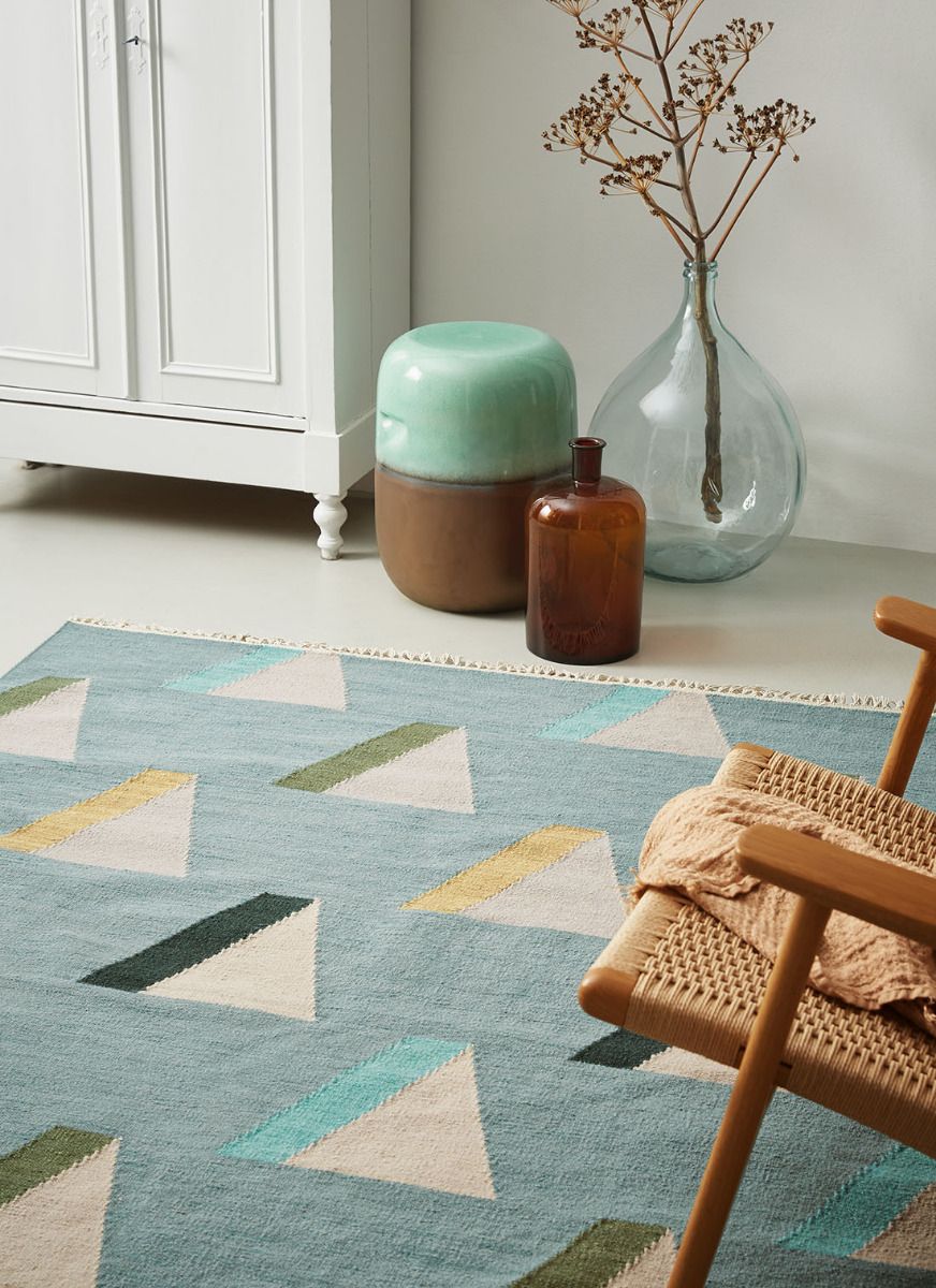 Indian Flatwoven Blue Rug ☞ Size: 200 x 280 cm
