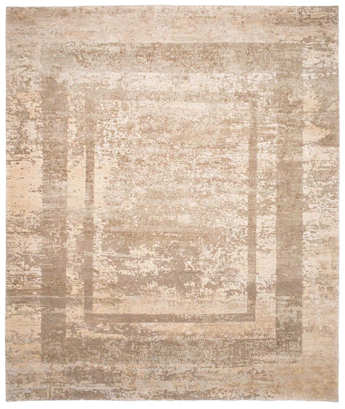 Hand-Knotted Artwork Wool & Silk Beige Rug