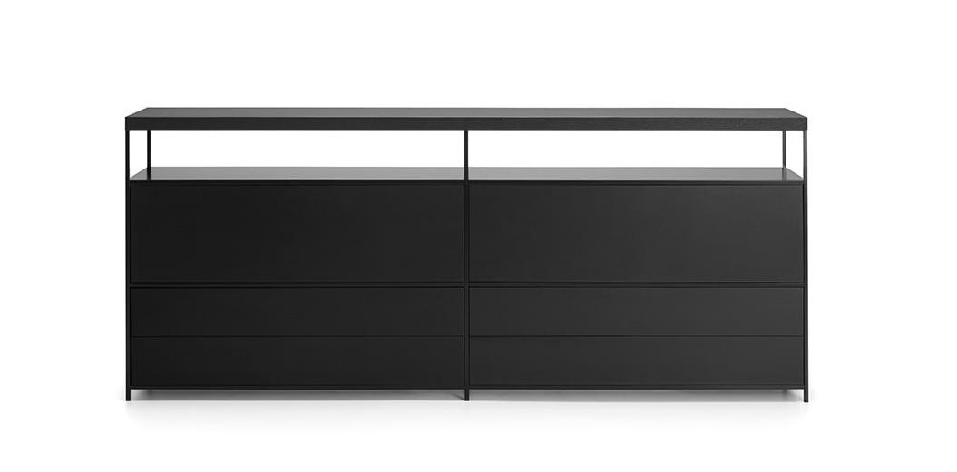 Minima Italian Sideboard ☞ Structure: Matt Painted Shadow Grey ☞ Configuration: SB-3 (Height 64 cm) ☞ Top: Reconstructed Stone Black Slate X132