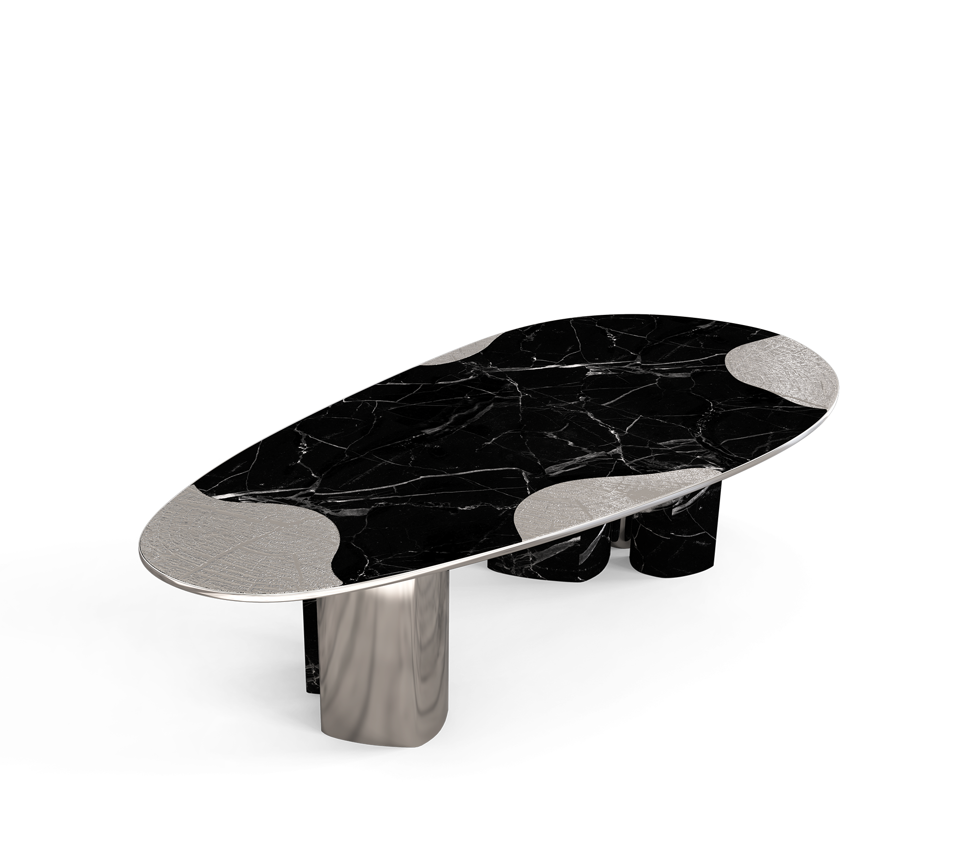 Athena Nero Marble & Silver Dining Table