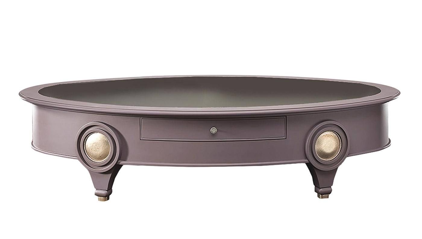 Low Oval Coffee Table with Smoked Mirror Top