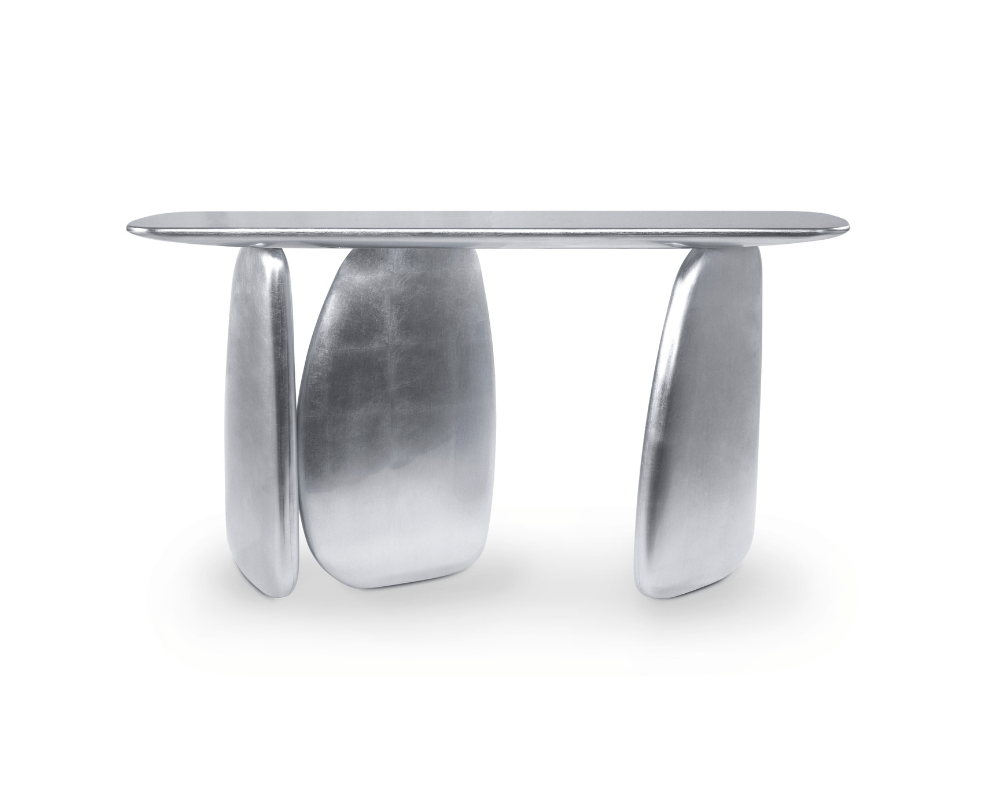 Sculptural Silver Console Table