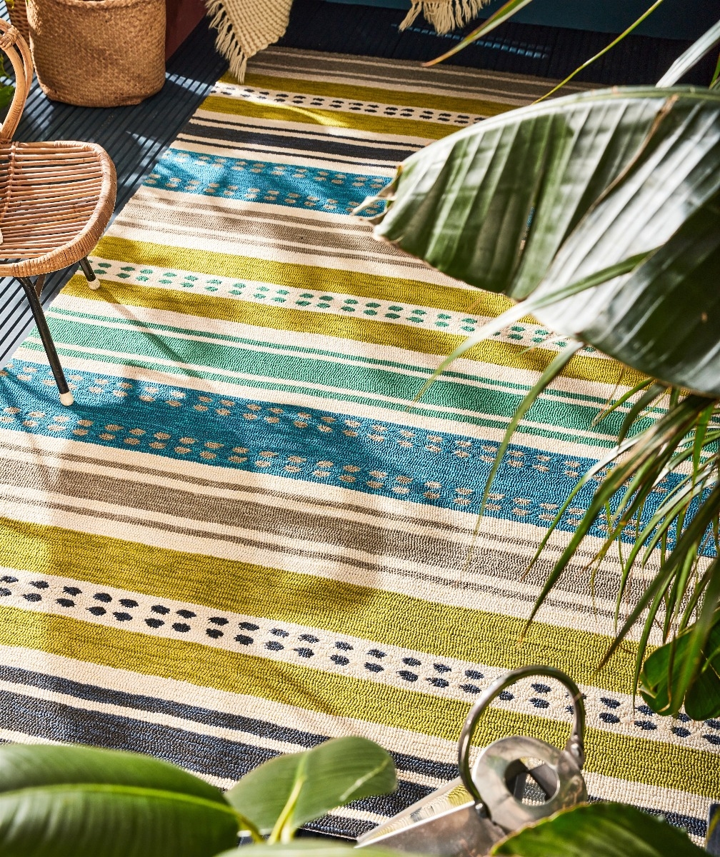 Stripes Green & Blue Outdoor Handtufted Rug