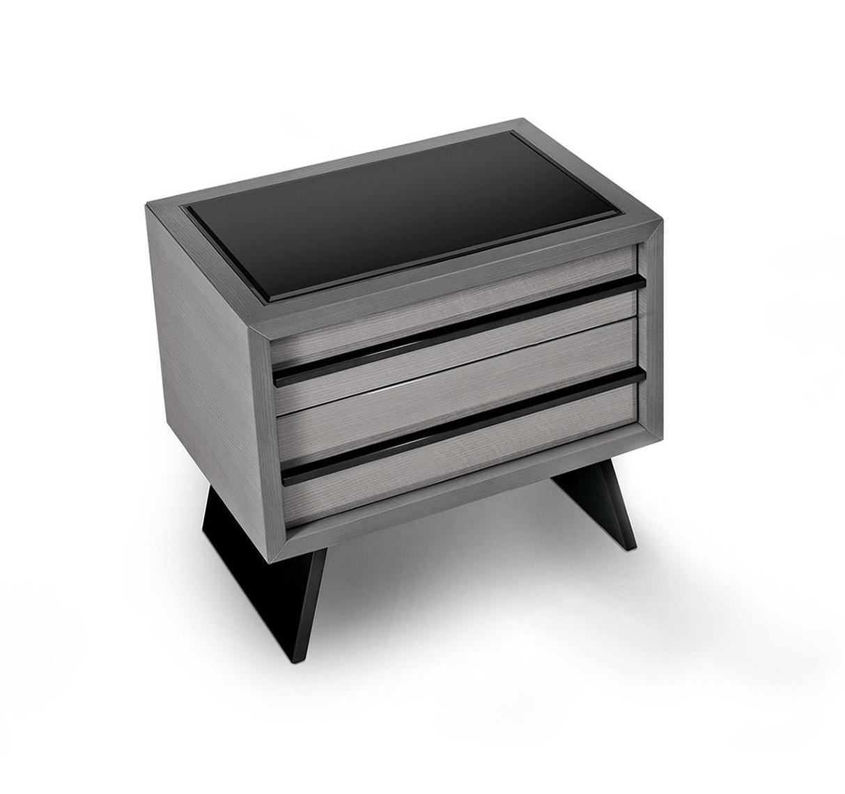 Dual Texture Nightstand with Metal Handle Detail