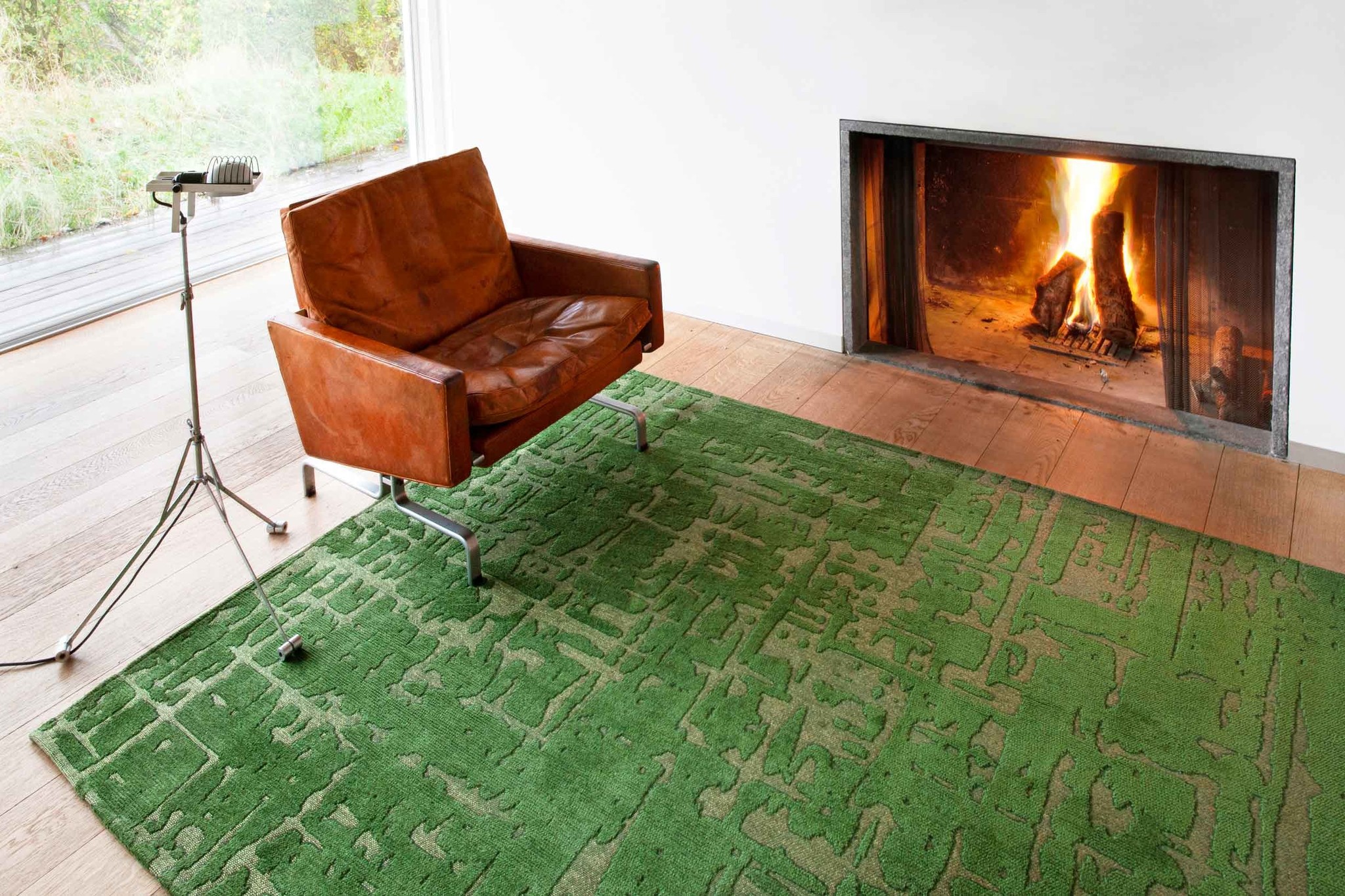 Abstract Green Belgian Rug ☞ Size: 5' 7" x 8' (170 x 240 cm)