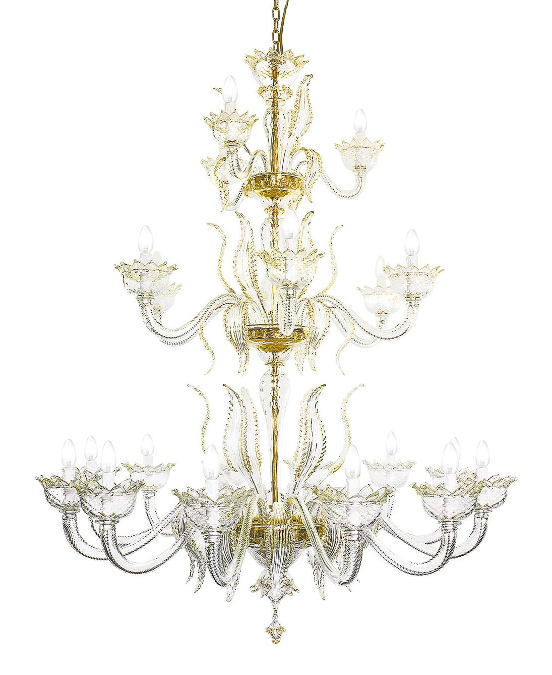 Gold Murano Glass Multi-Tier Chandelier 21 Lights
