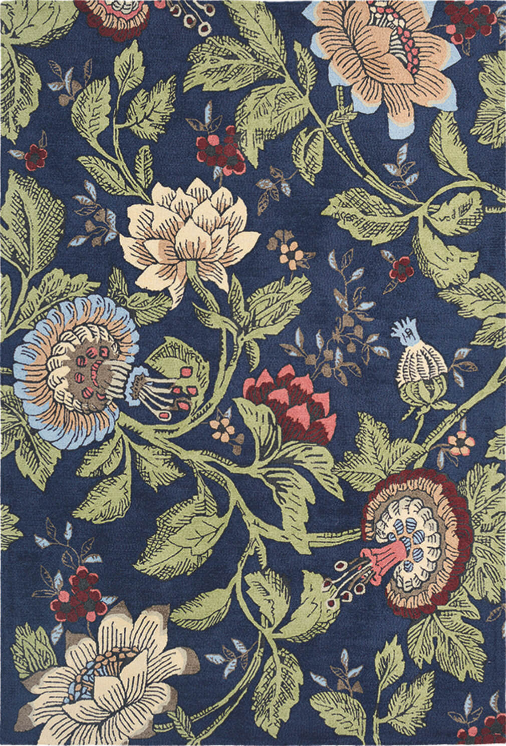 Passion Flower Navy Premium Rug
