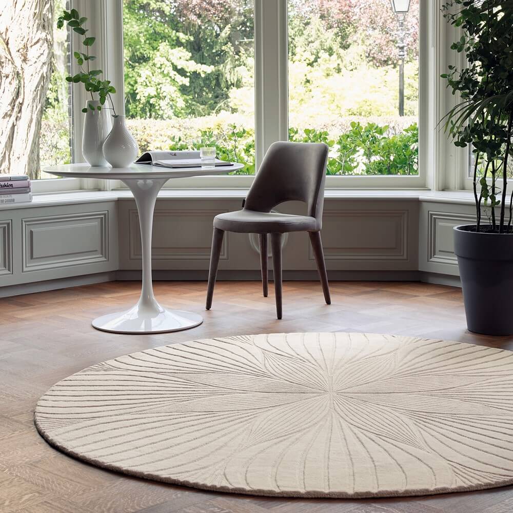 Beige Wool Embossed Circle Rug