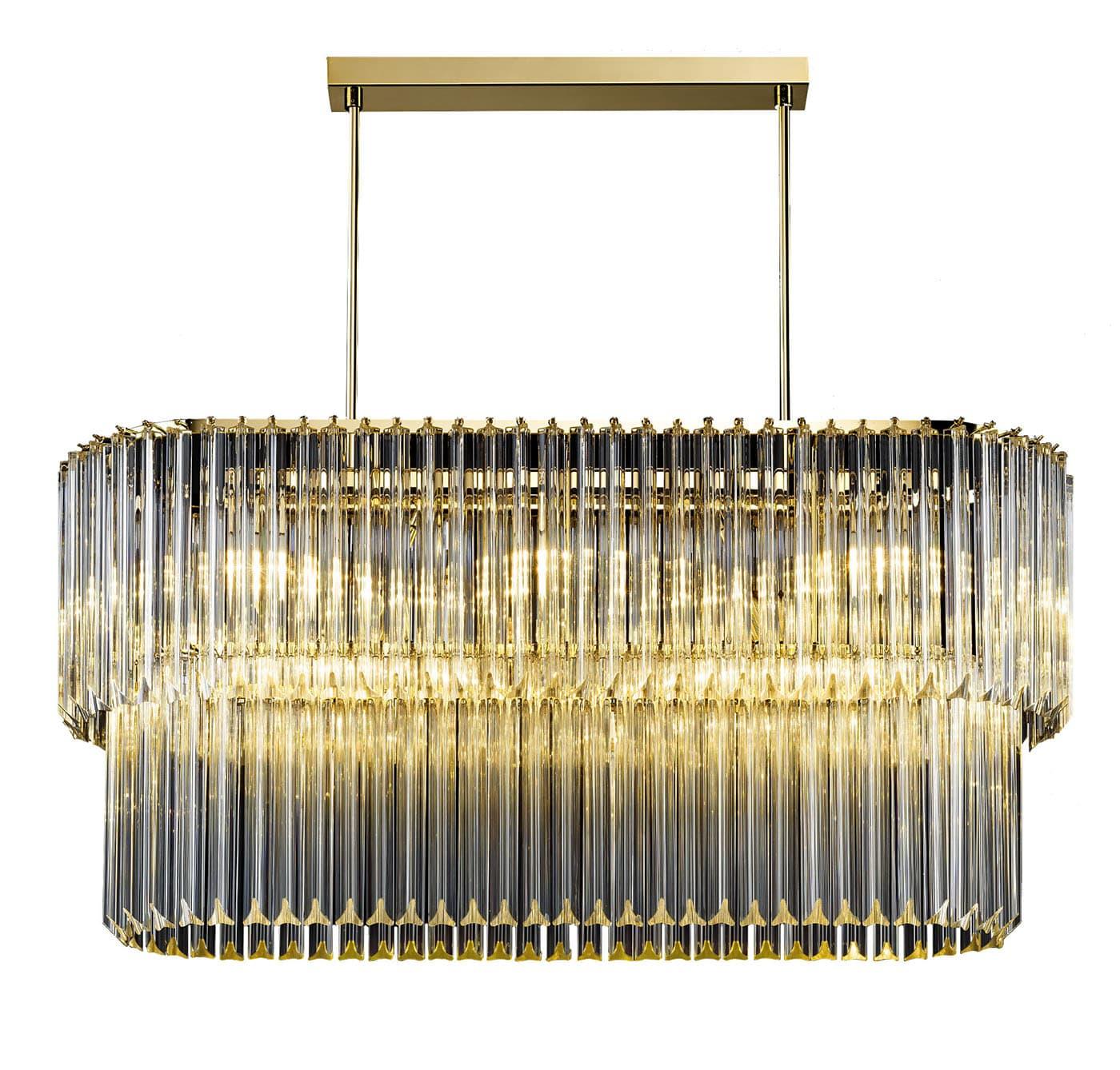 Oval Antique Gold Chandelier with Clear Triedro Glass