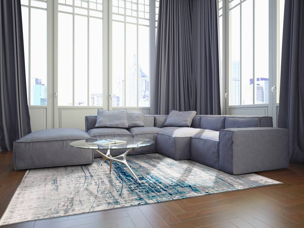 Abstract Flatwoven Azure Rug