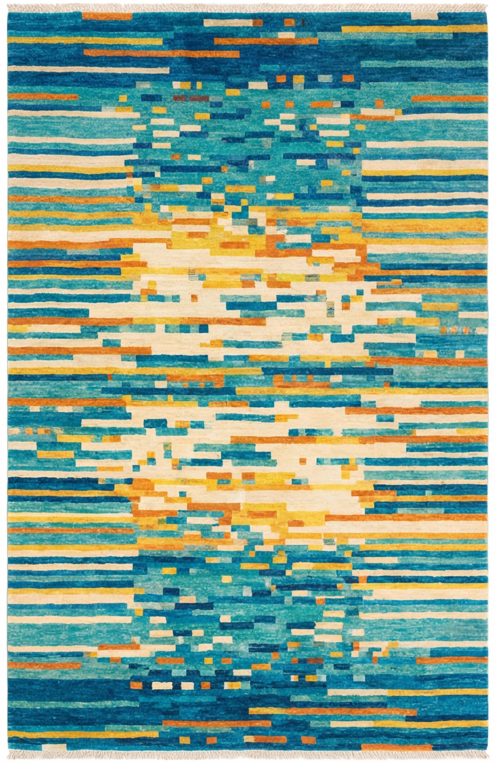 Pixel Wave Teal Handcrafted Rug