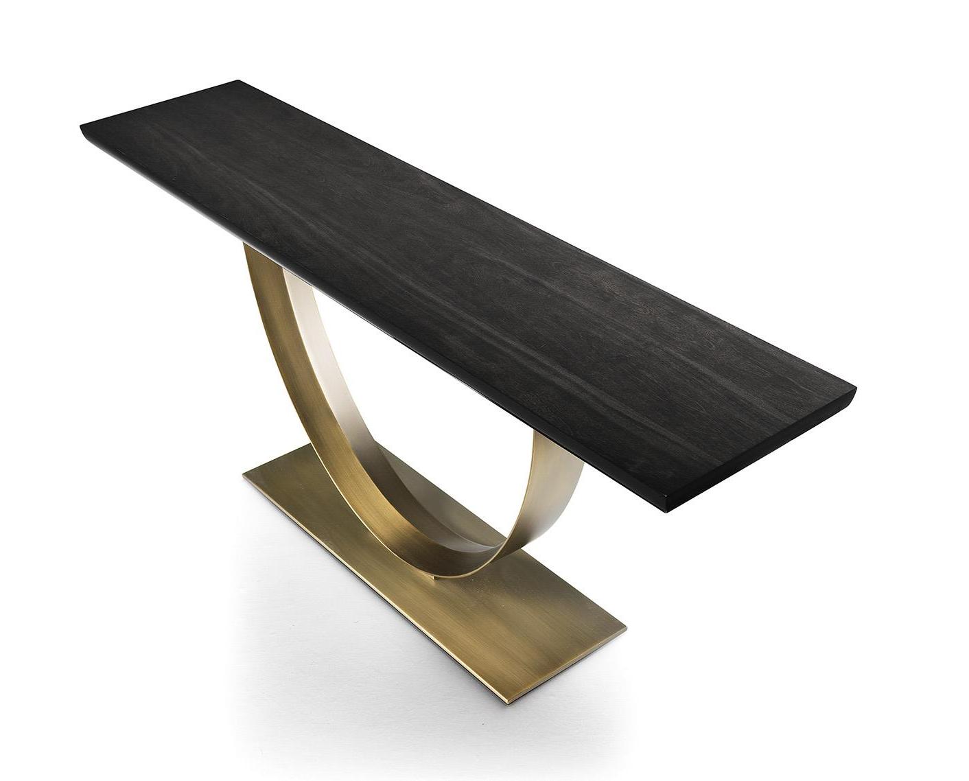 Wood-Top Console Table with Bronze Base