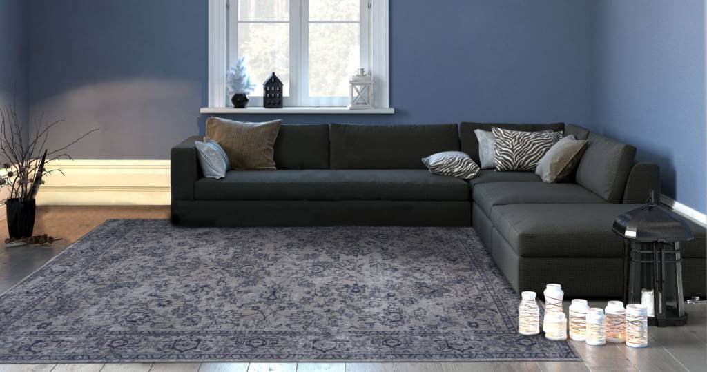 Slate Blue Bright Persian Premium Rug ☞ Size: 2' x 3' (60 x 90 cm)