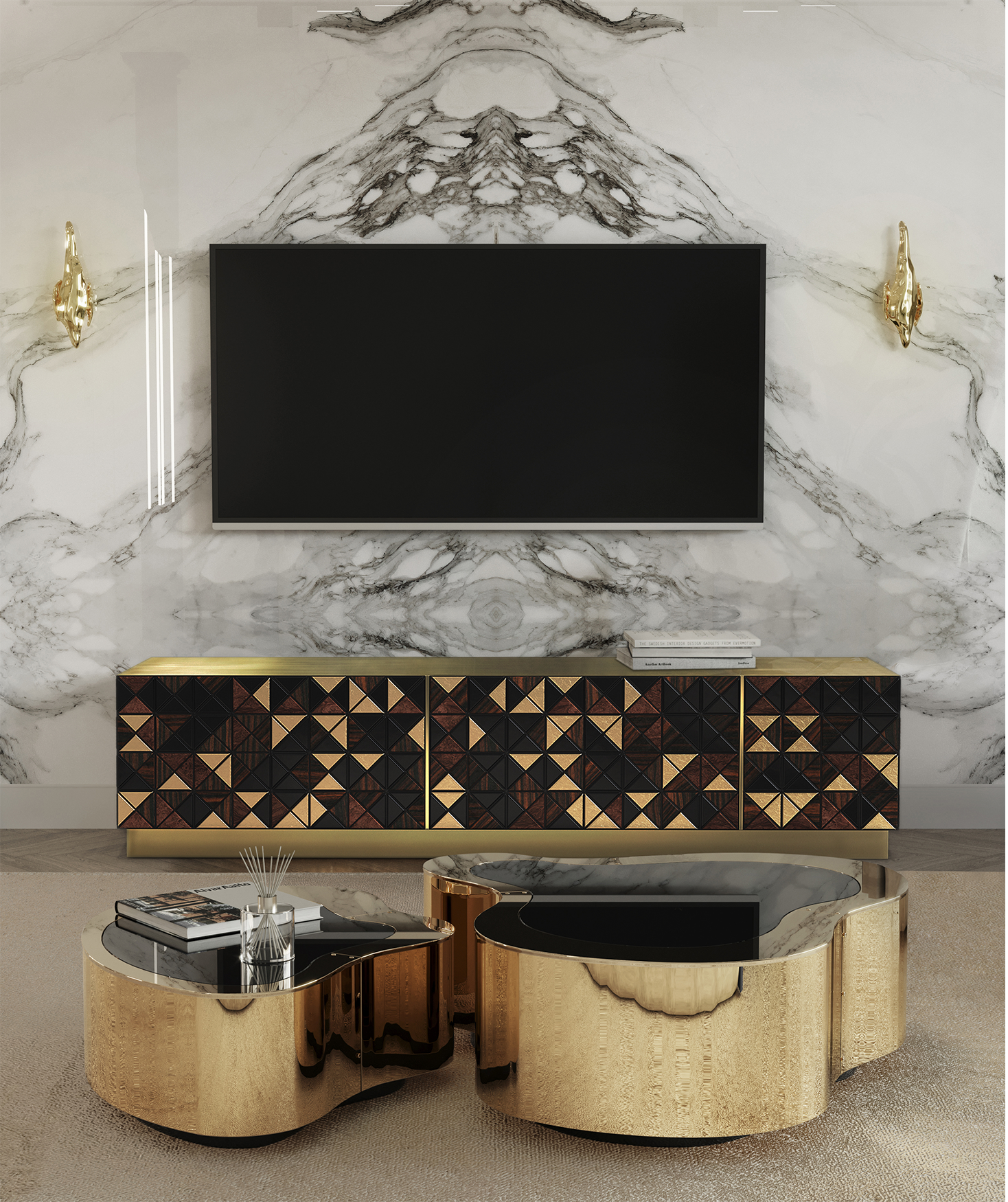 Mosaic Walnut TV Cabinet