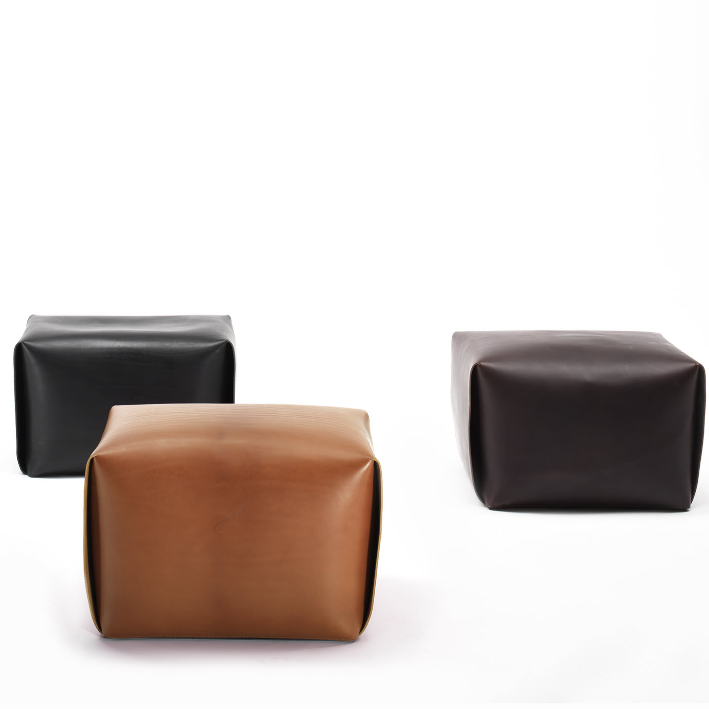 Bao Light-Brown Leather Pouf ☞ Seat: Frosted Leather