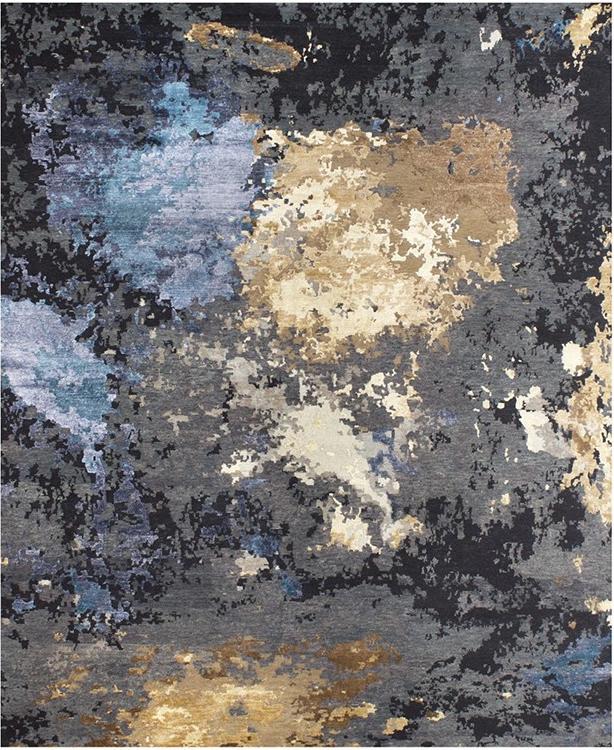 Limited Edition Charcoal Blue Gold Rug ☞ Size: 6' 7" x 10' (200 x 300 cm)