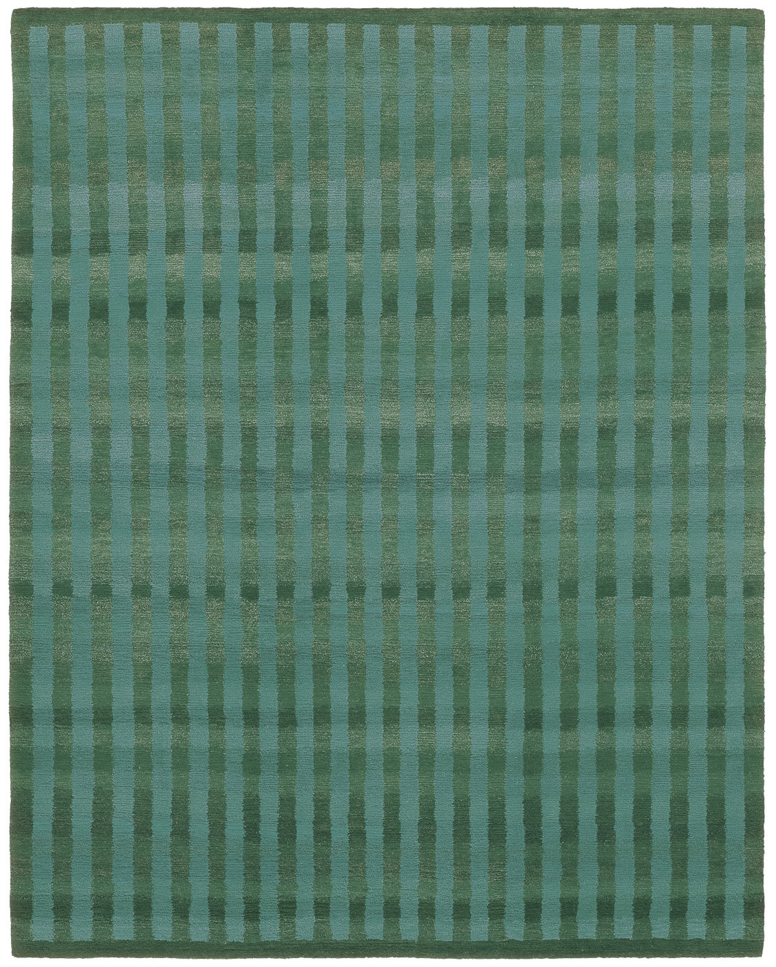 Hand-Knotted Wool Green Stripes Rug