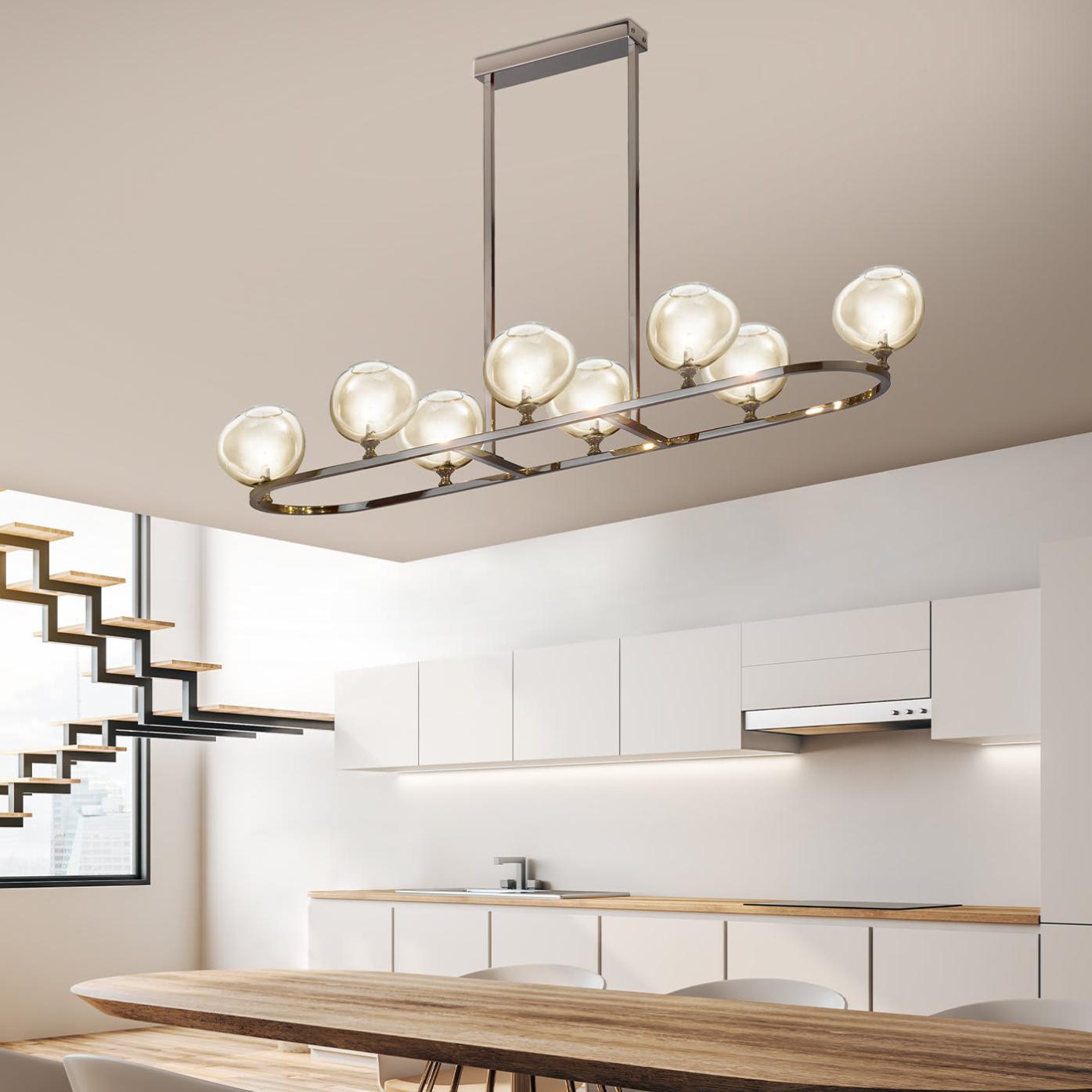 Rectangular Hand-Cut Crystal Sphere Chandelier