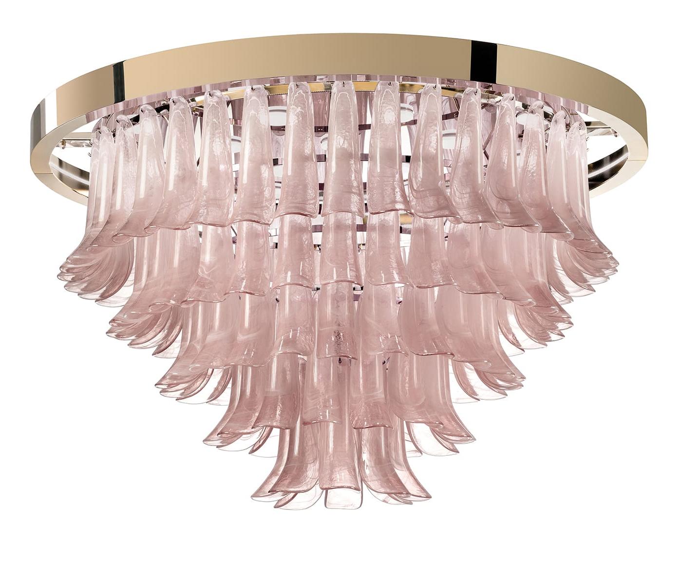 Pink Glass Leaves Chandelier