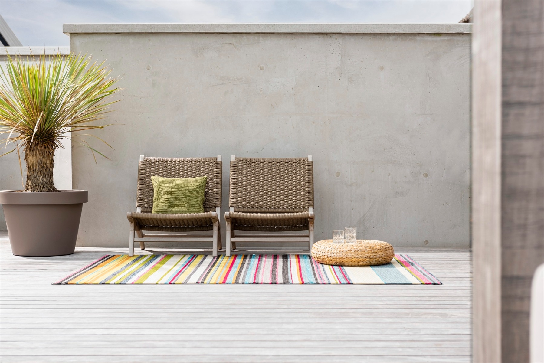 Outdoor Striped Multi Rug