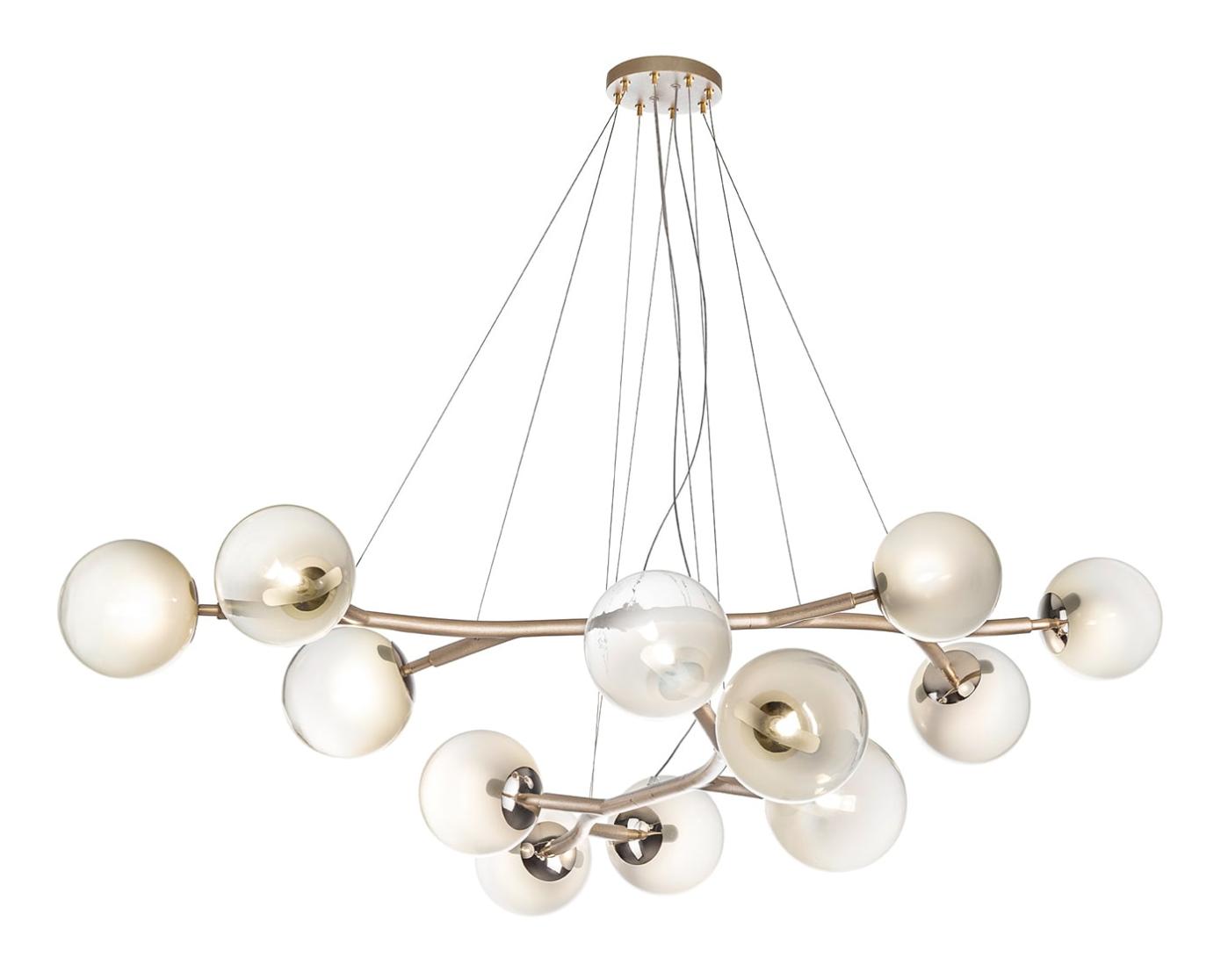 Brass Chandelier with White Spheres