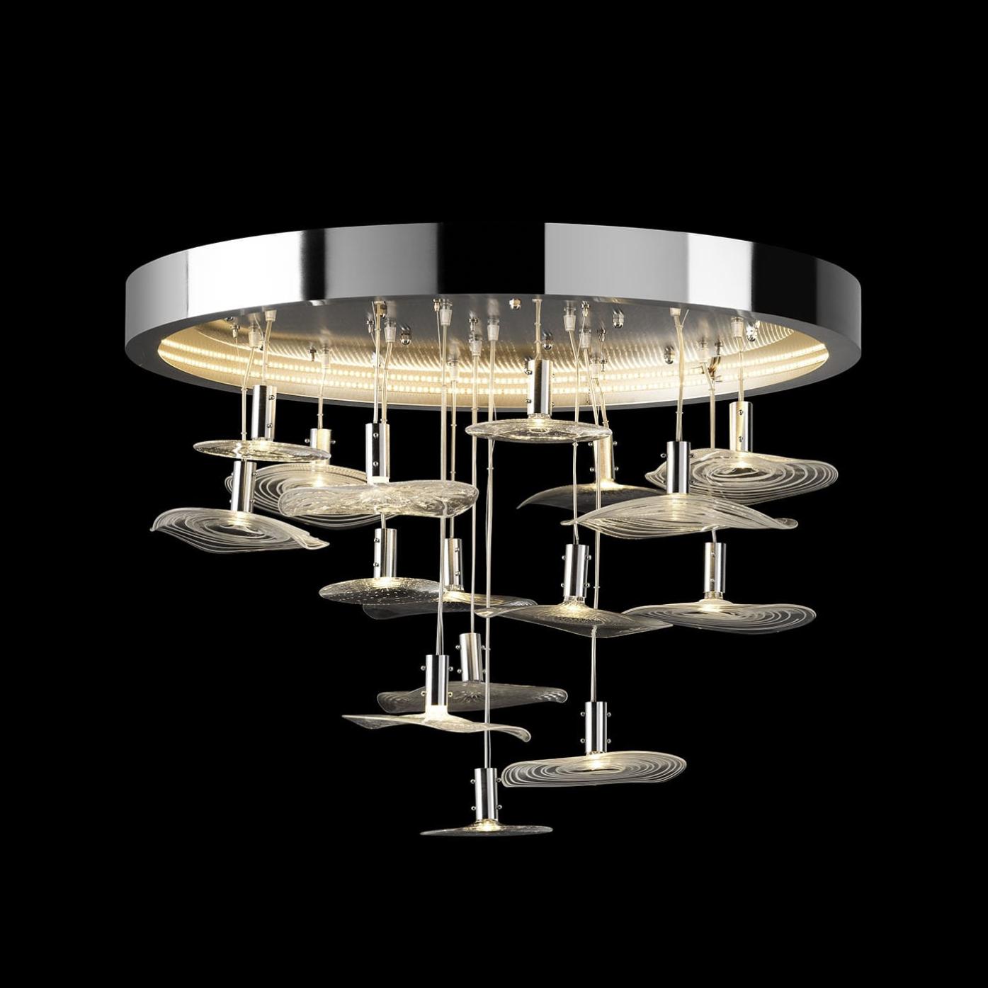 Round Chrome Chandelier with Murano Glass