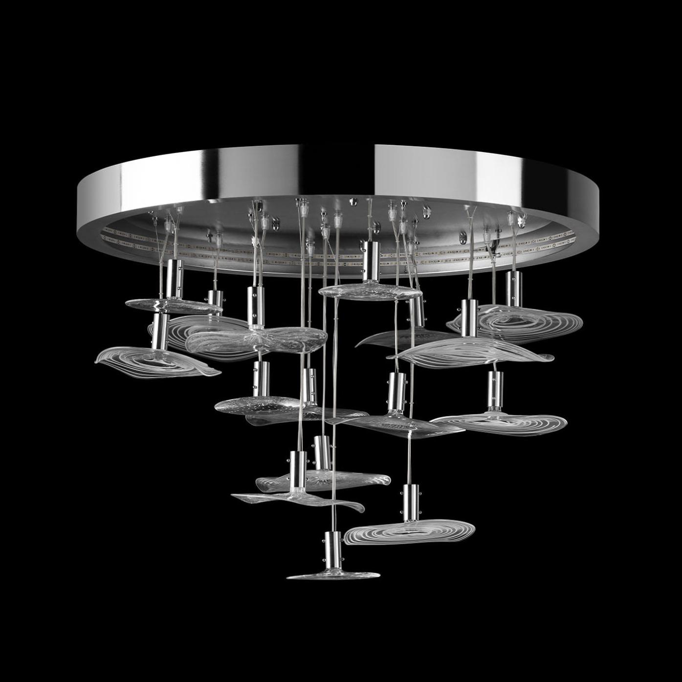 Round Chrome Chandelier with Murano Glass