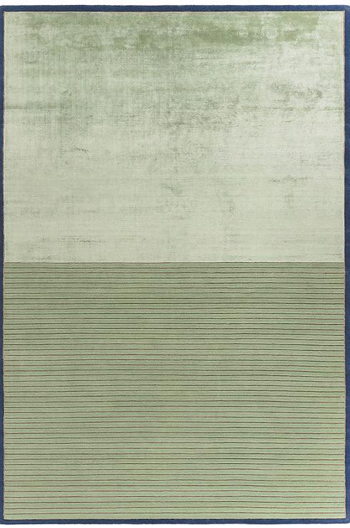 Hand-Knotted Green Striped Viscose / Wool Rug