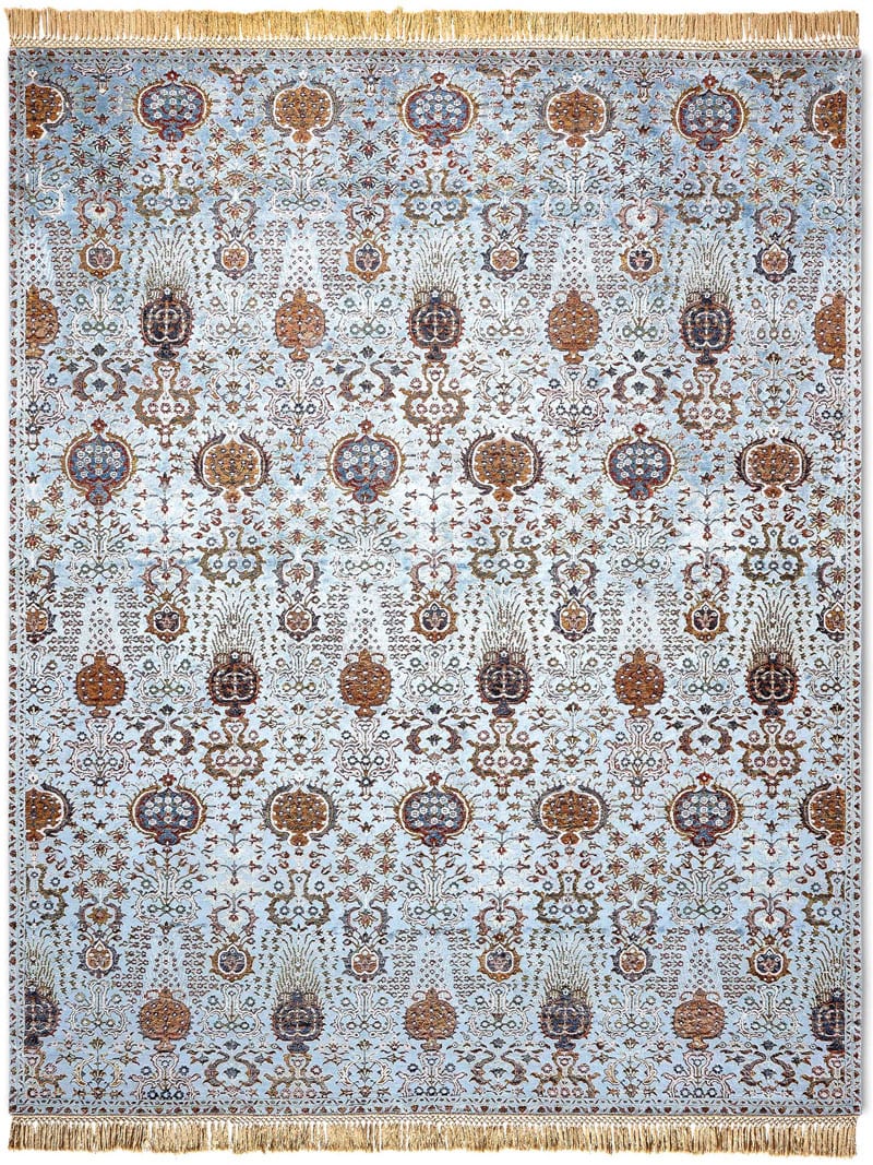 Isfahan Light Blue Hand-Woven Rug ☞ Size: 365 x 457 cm
