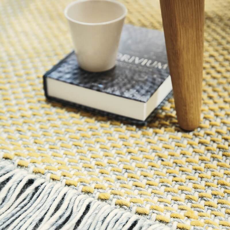 Hand-Woven Wool Yellow Rug ☞ Size: 140 x 200 cm